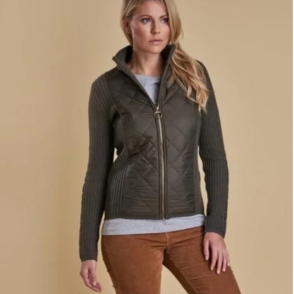 Barbour Olive Women’s Quilted Zip-Front Knit Jacket